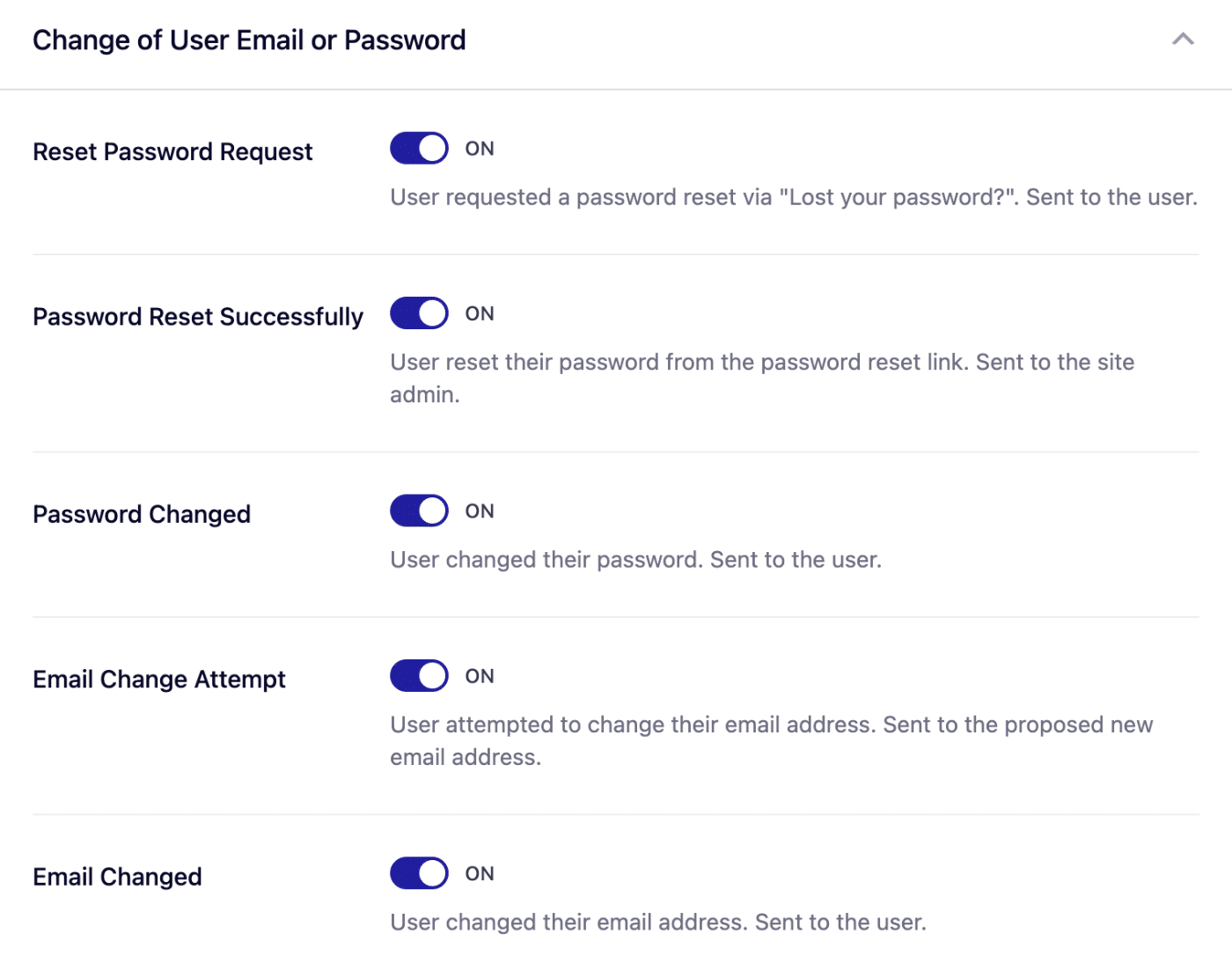 Change of User Email or Password