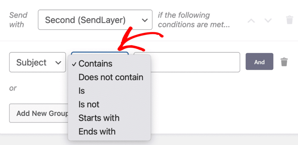 Comparison operator dropdown