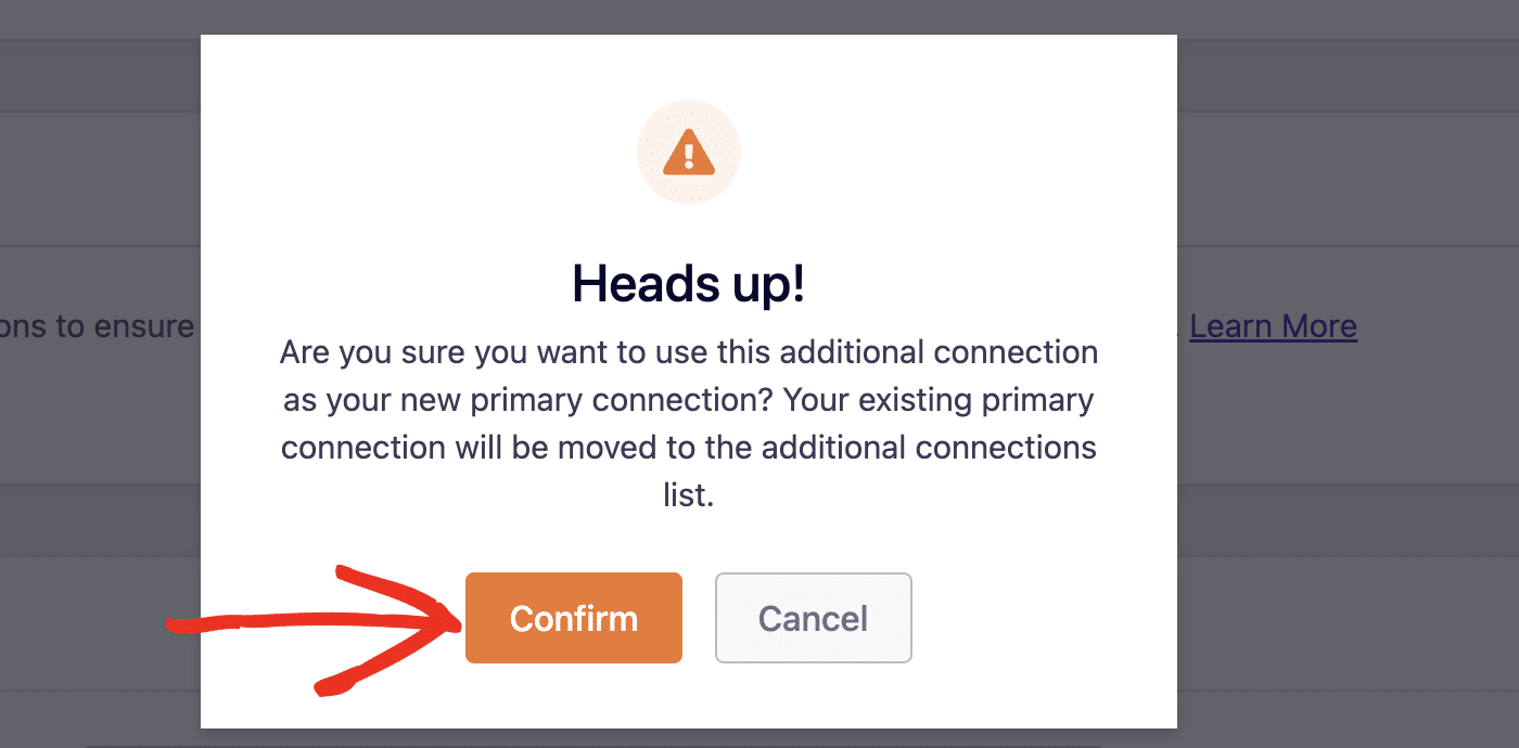 Confirm using as primary connection