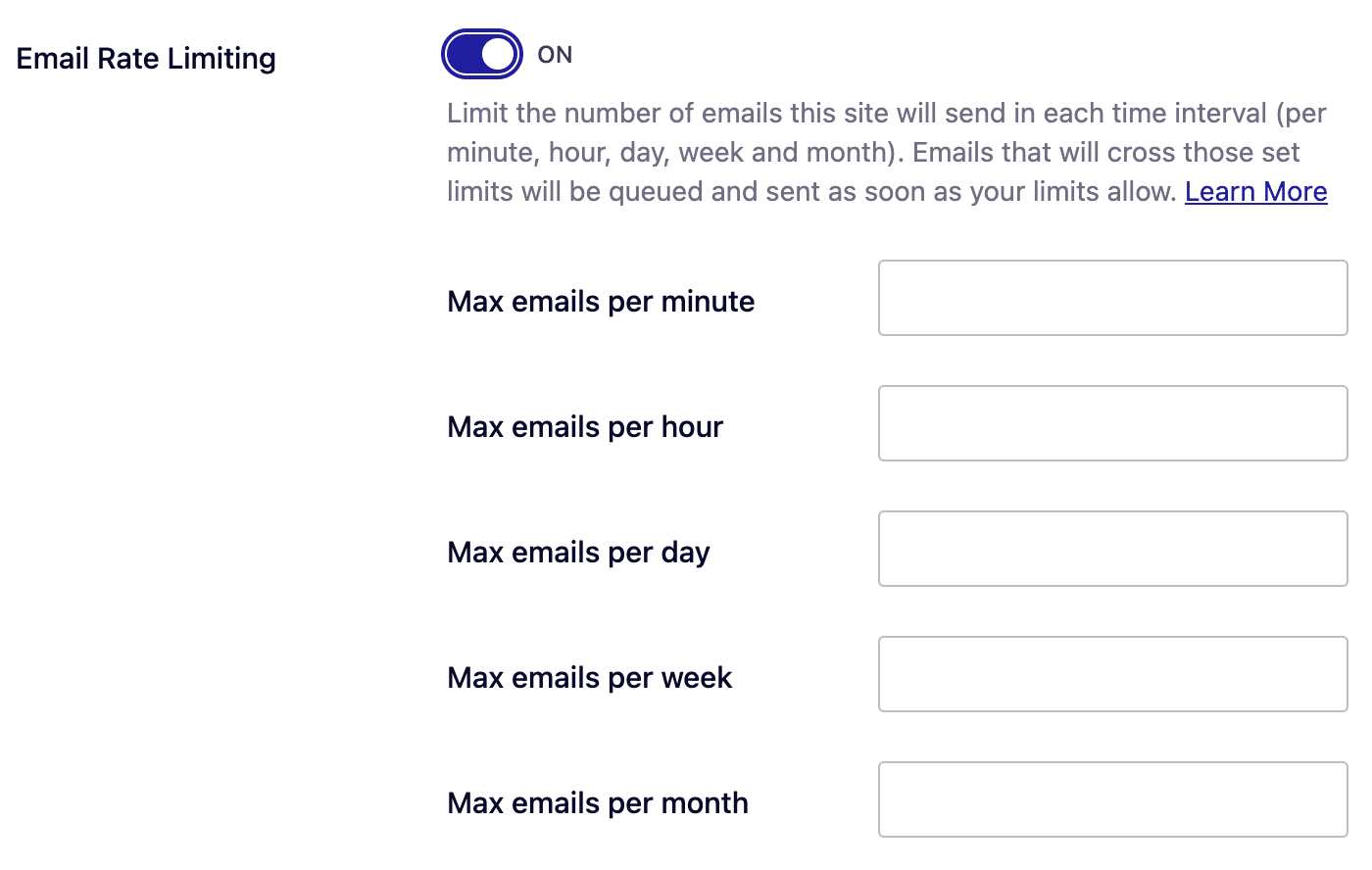 Email rate limiting options