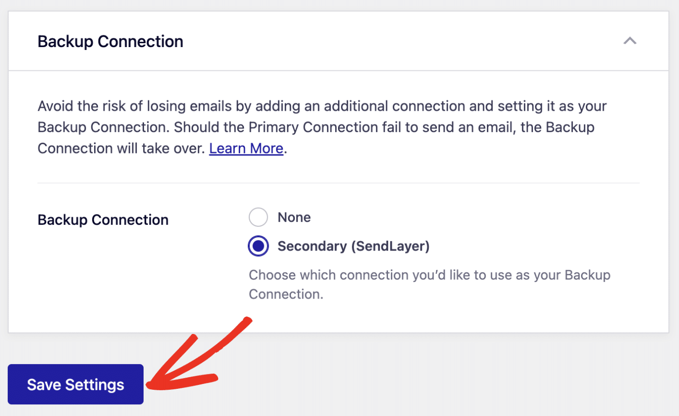 Save backup connection settings