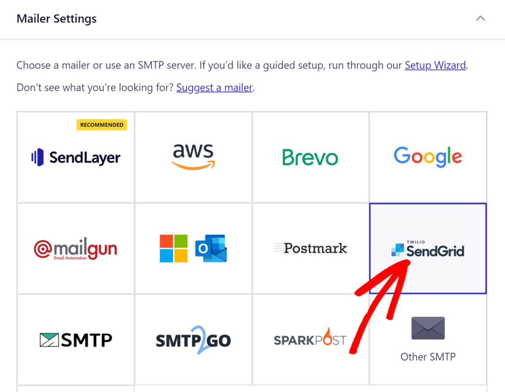 Select SendGrid mailer