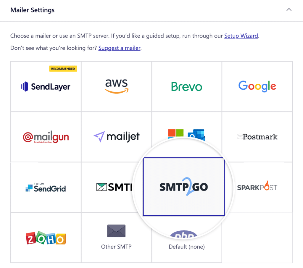 Select SMTP2GO mailer