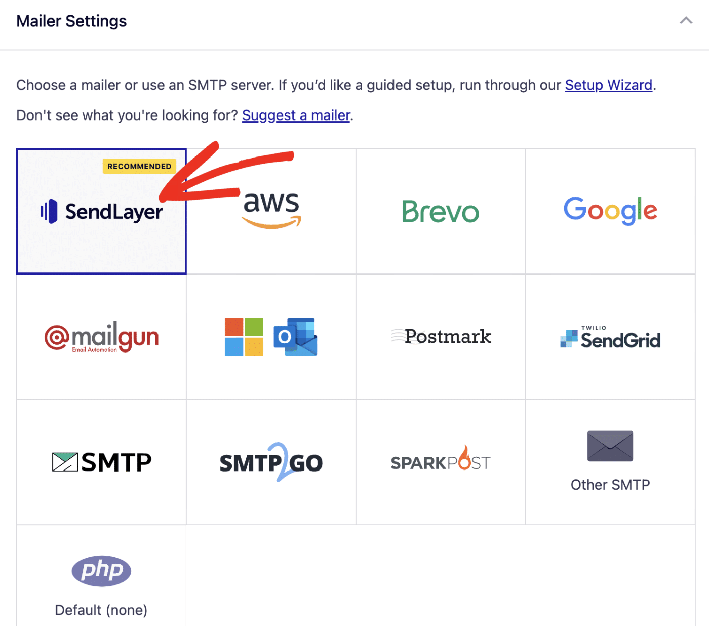 Select SendLayer mailer