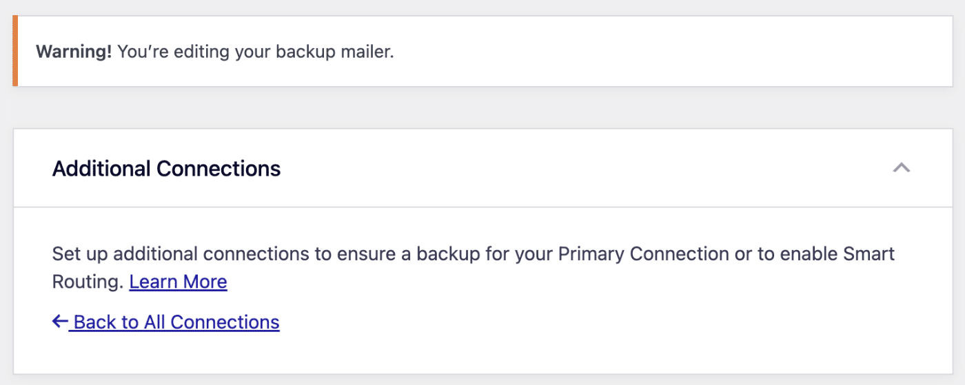 Warning about editing a backup mailer connection