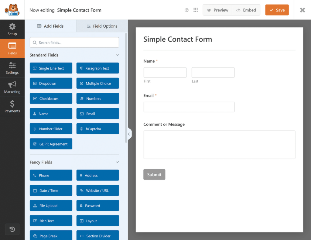 contact form preview