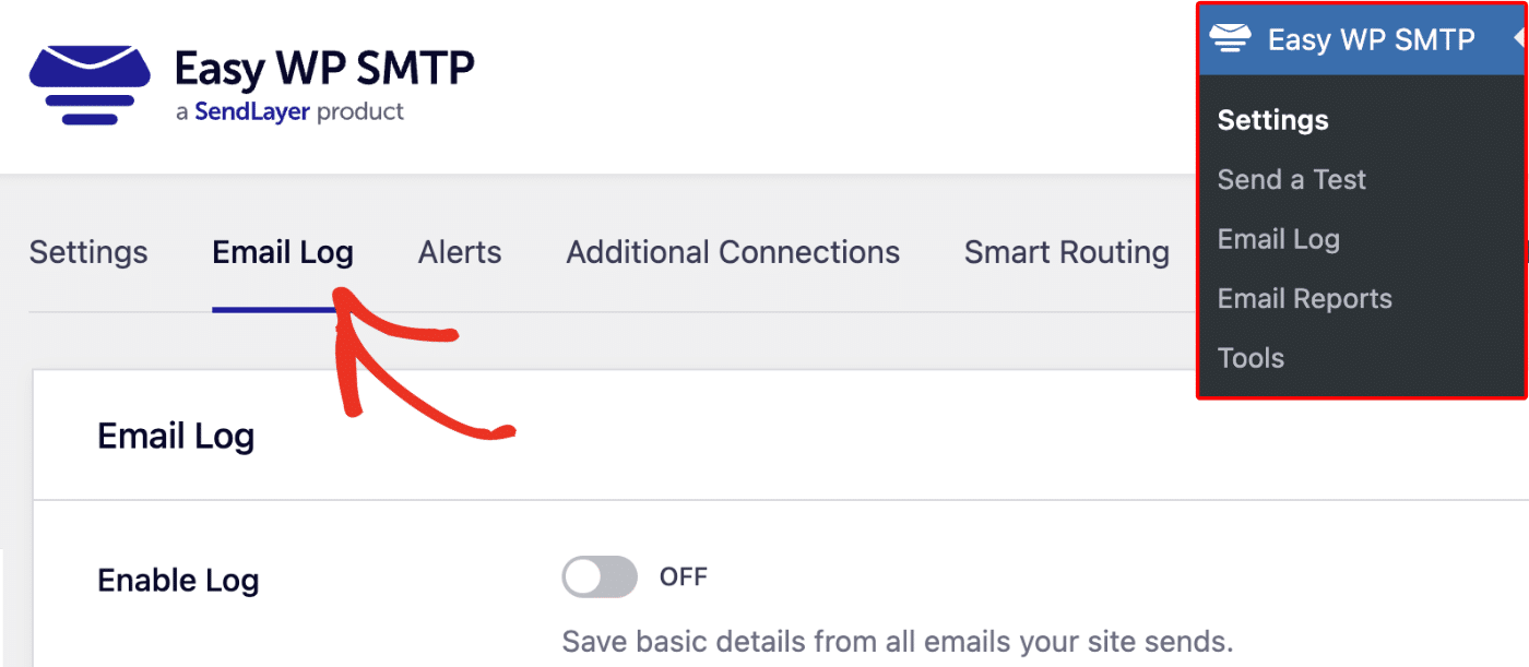 Accessing Email log settings in Easy WP SMTP