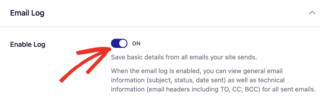 Toggle on Email Log