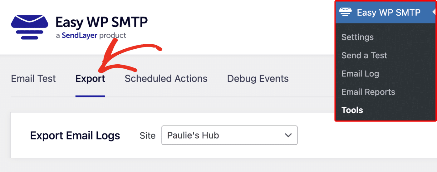 Accessing the Easy WP SMTP export tool