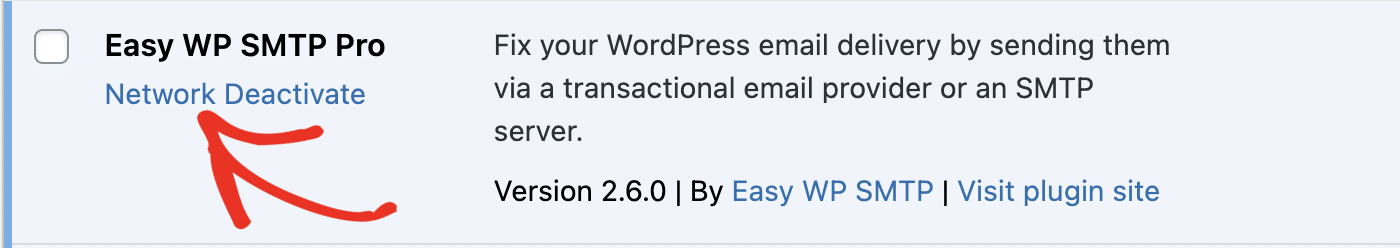 Deactivating Easy WP SMTP at the network level