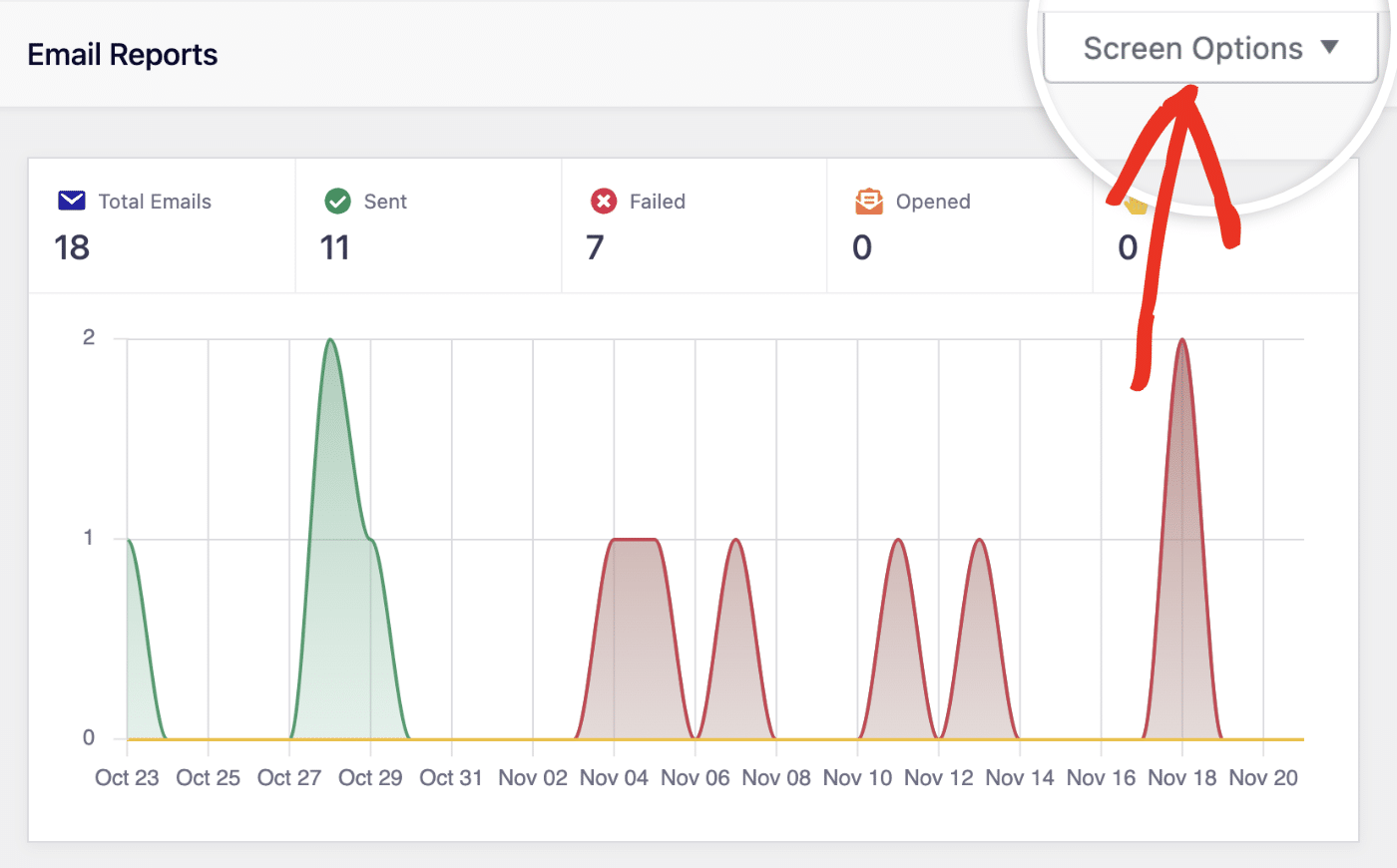 Click email report screen options