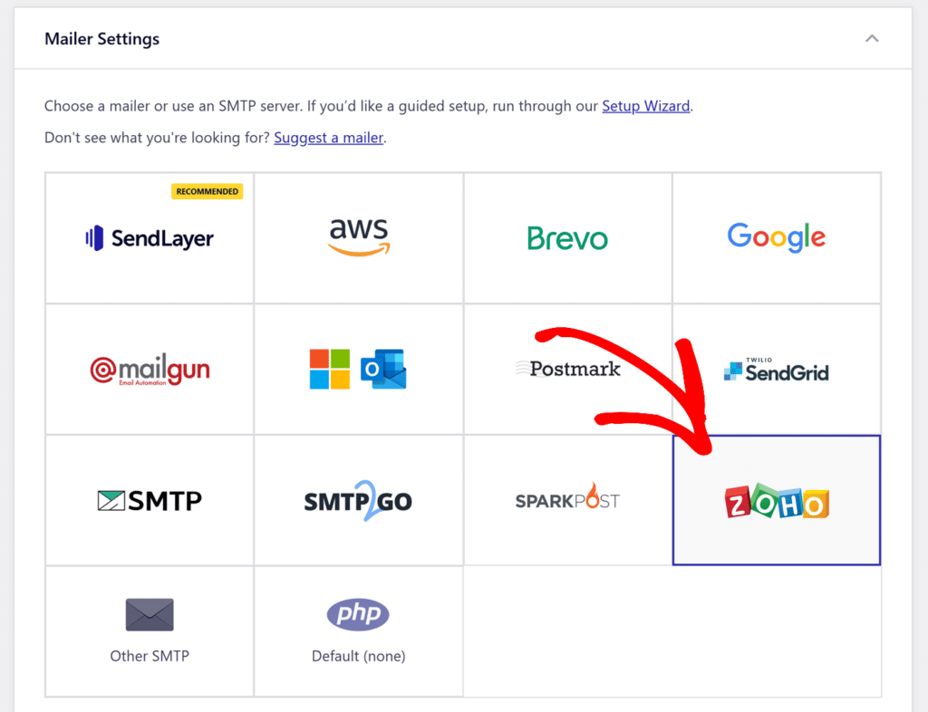 Select Zoho mailer