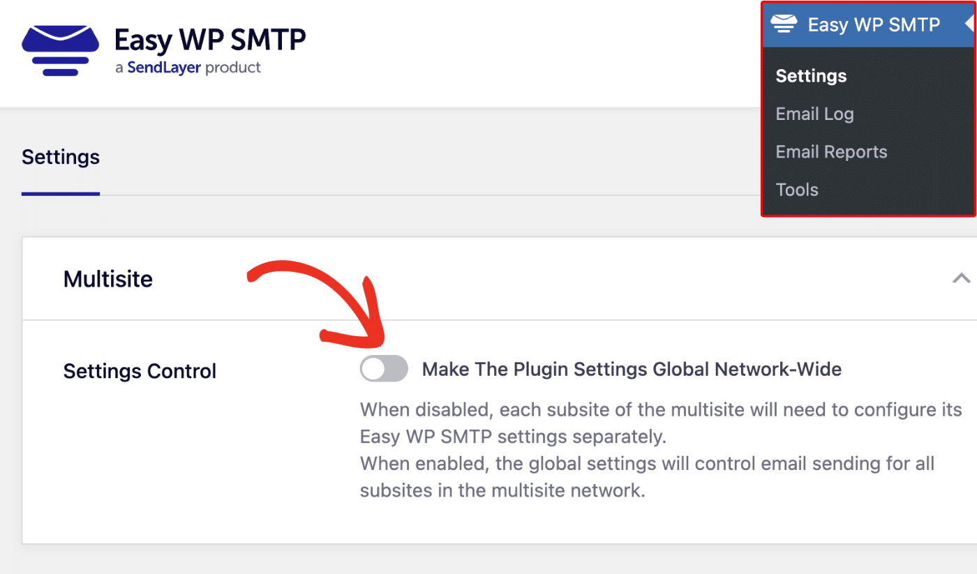 Enabling global network settings for Easy WP SMTP