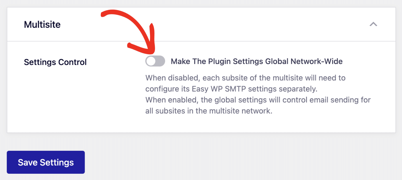 Turning off network-wide settings for Easy WP SMTP