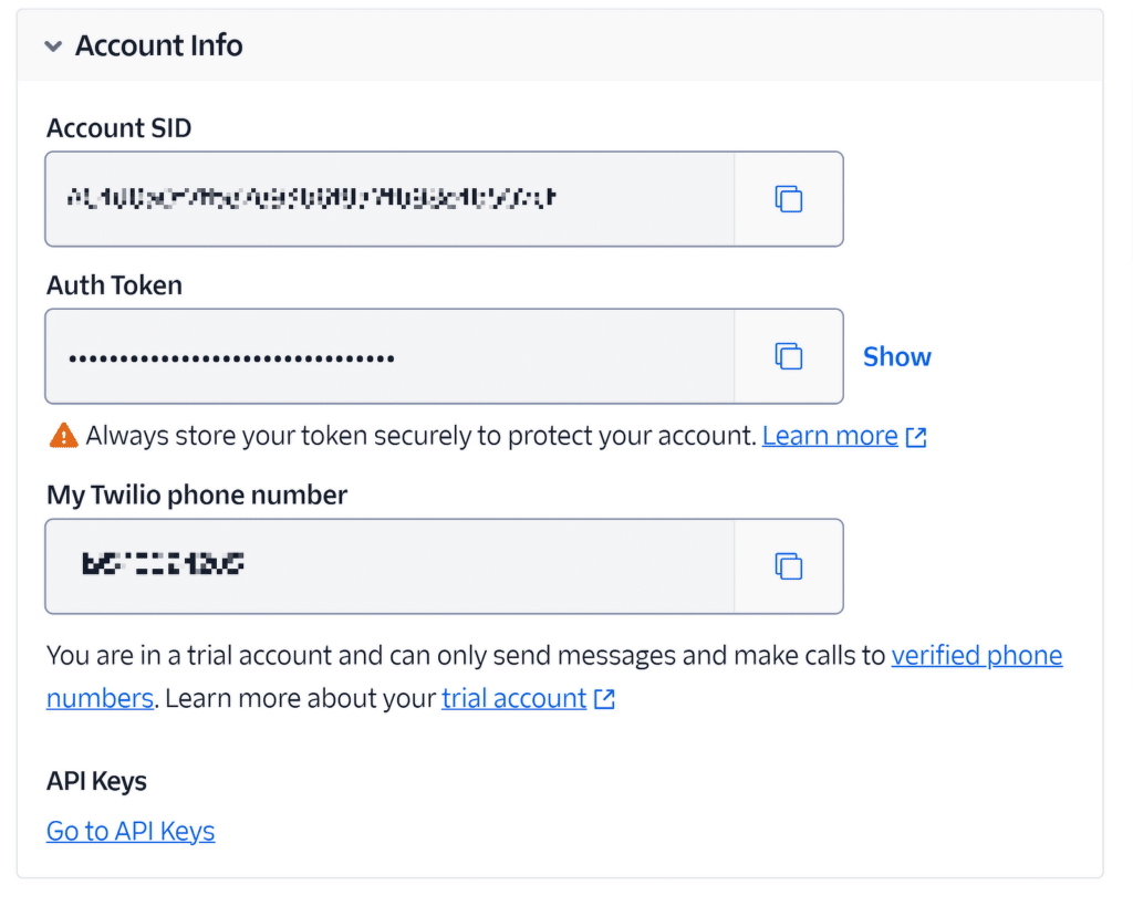 twilio account info