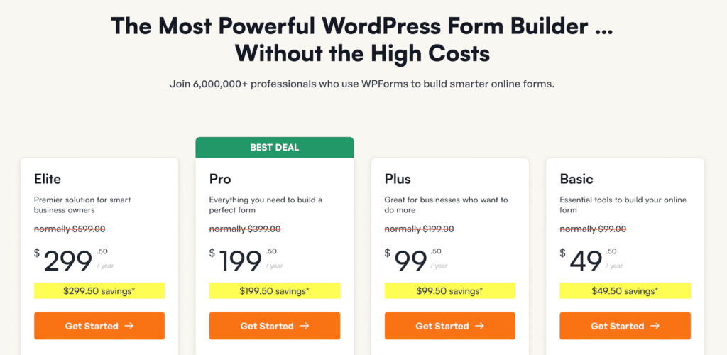 wpforms pricing page