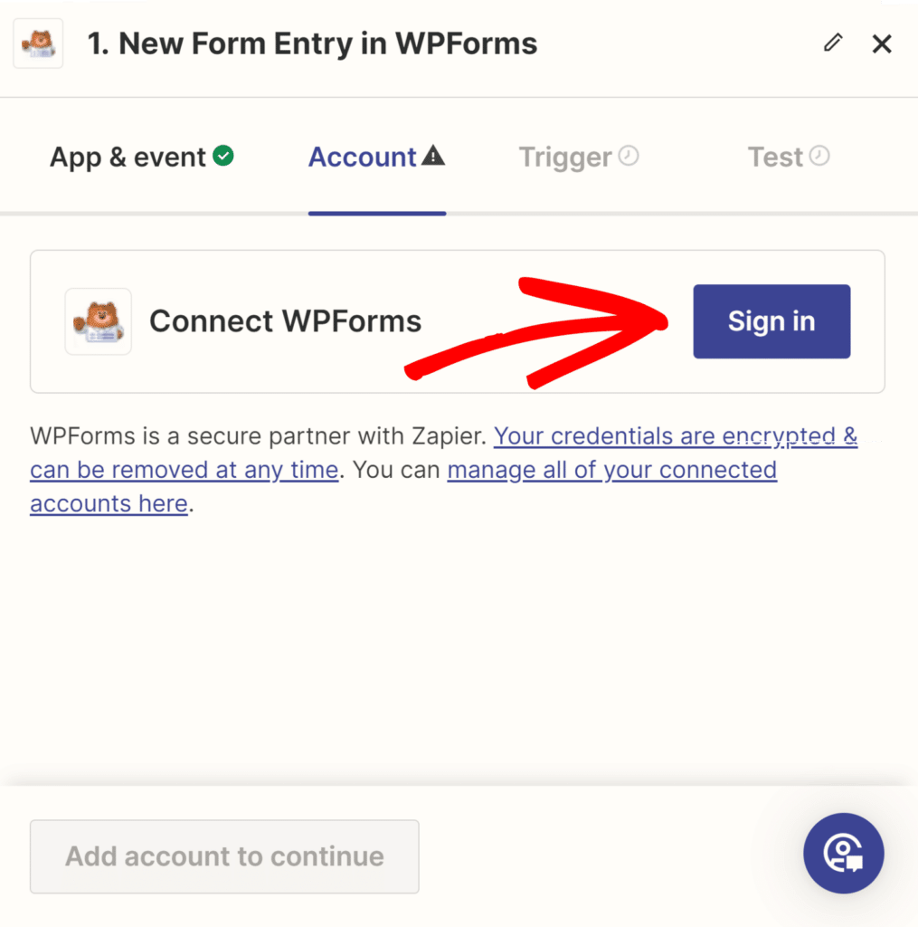 zapier wpforms sign in