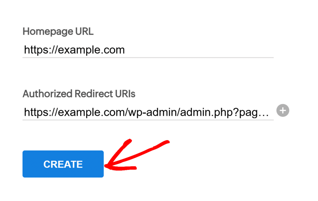 Enter website and authorized URI