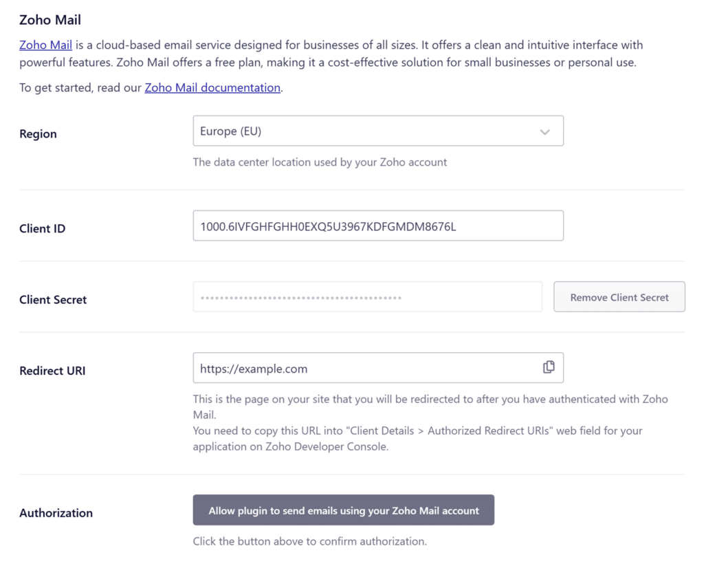 Zoho mailer settings