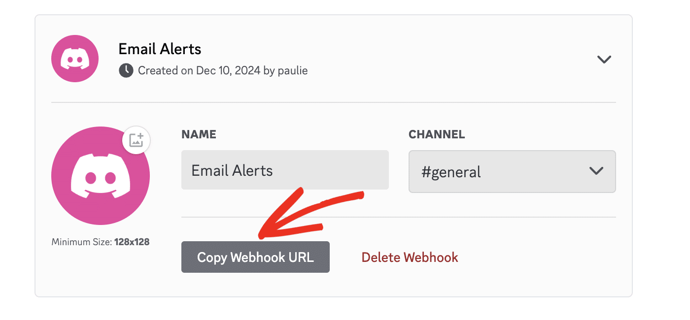 Copy webhook URL