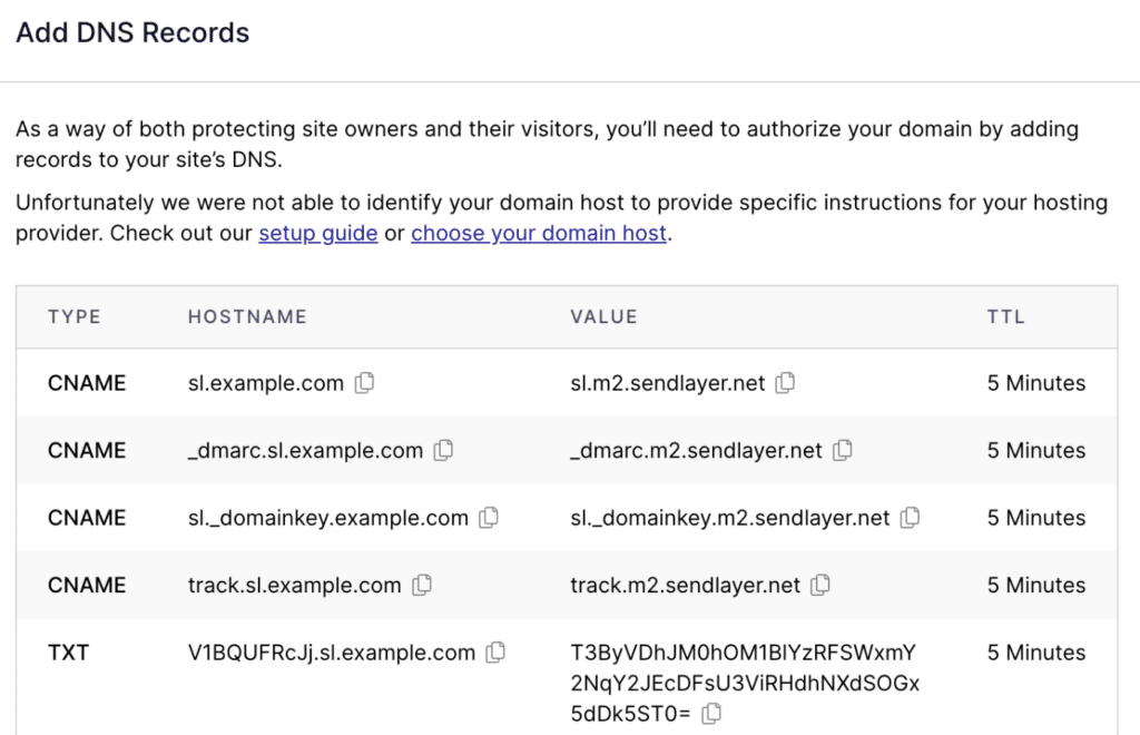 SendLayer DNS records