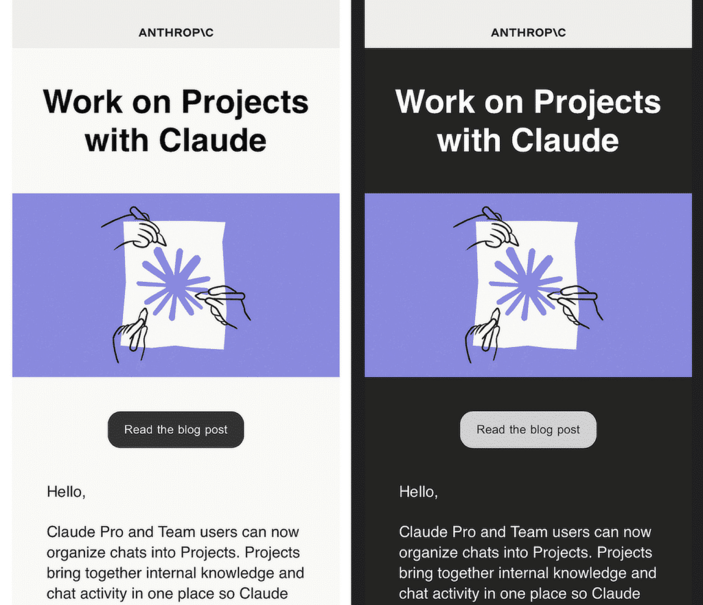 dark vs light mode emails