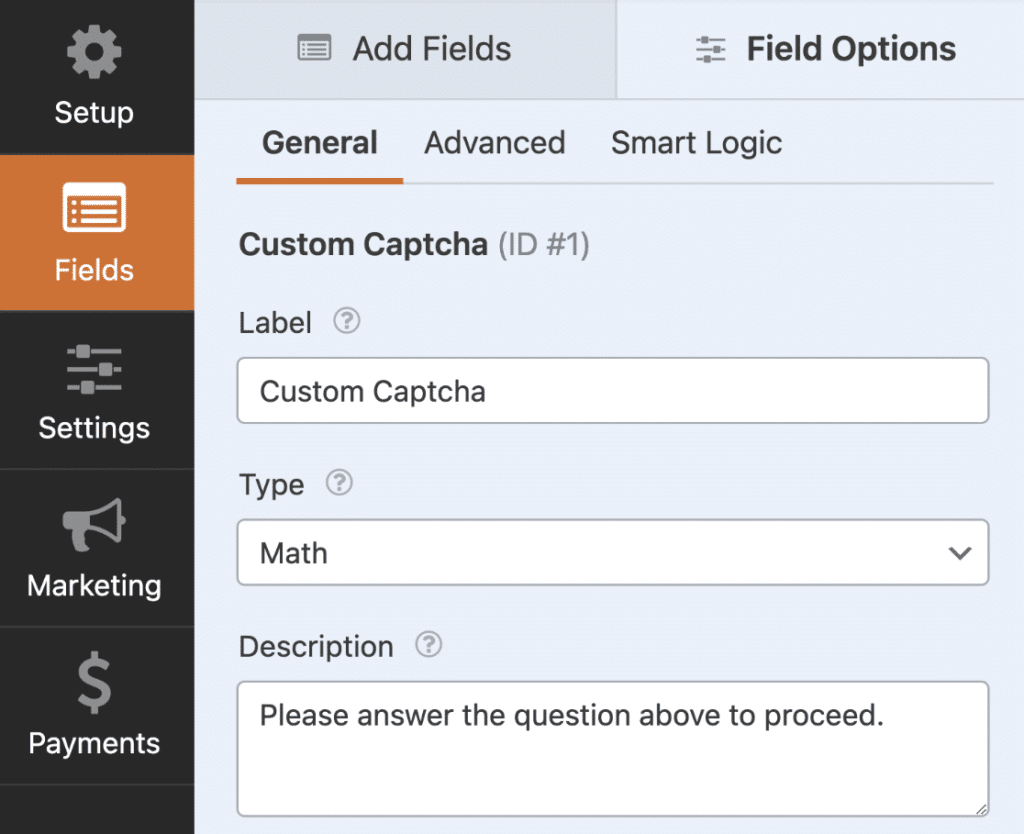 field options custom captcha