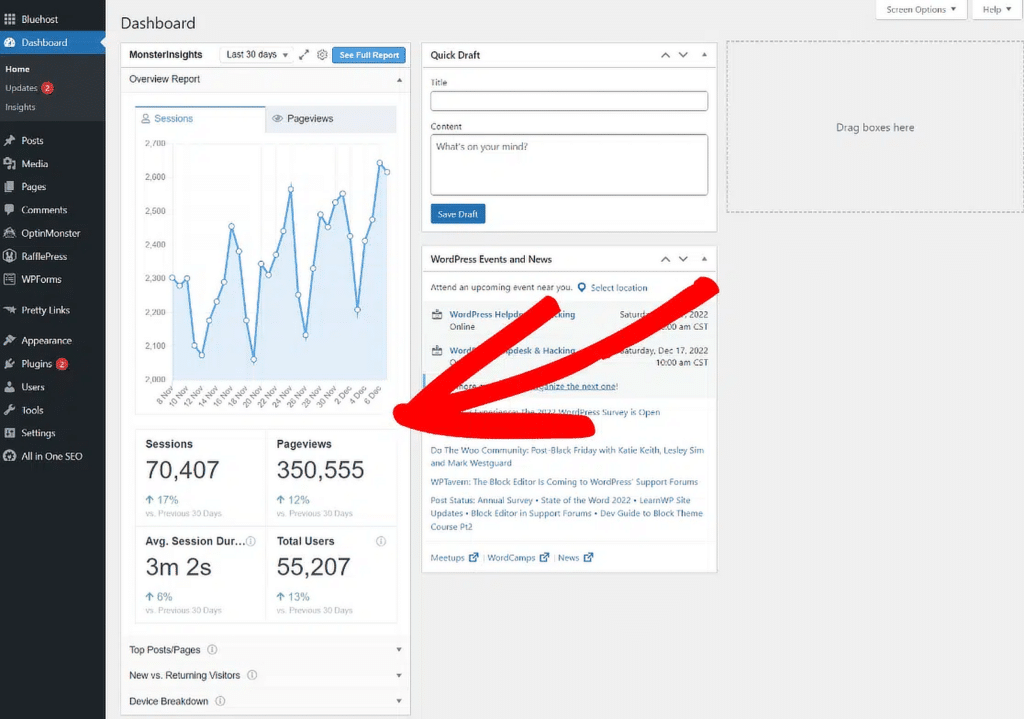 monsterinsights dashboard