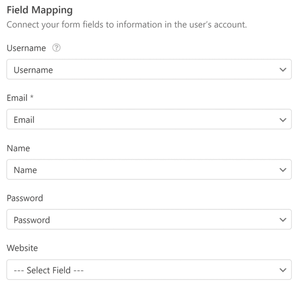 user registration field mapping