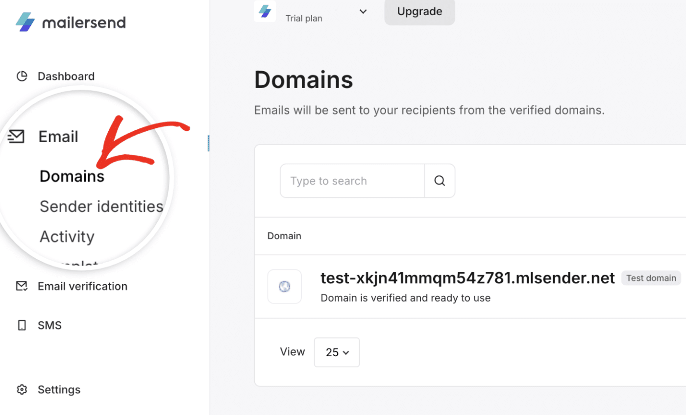 Select domains option