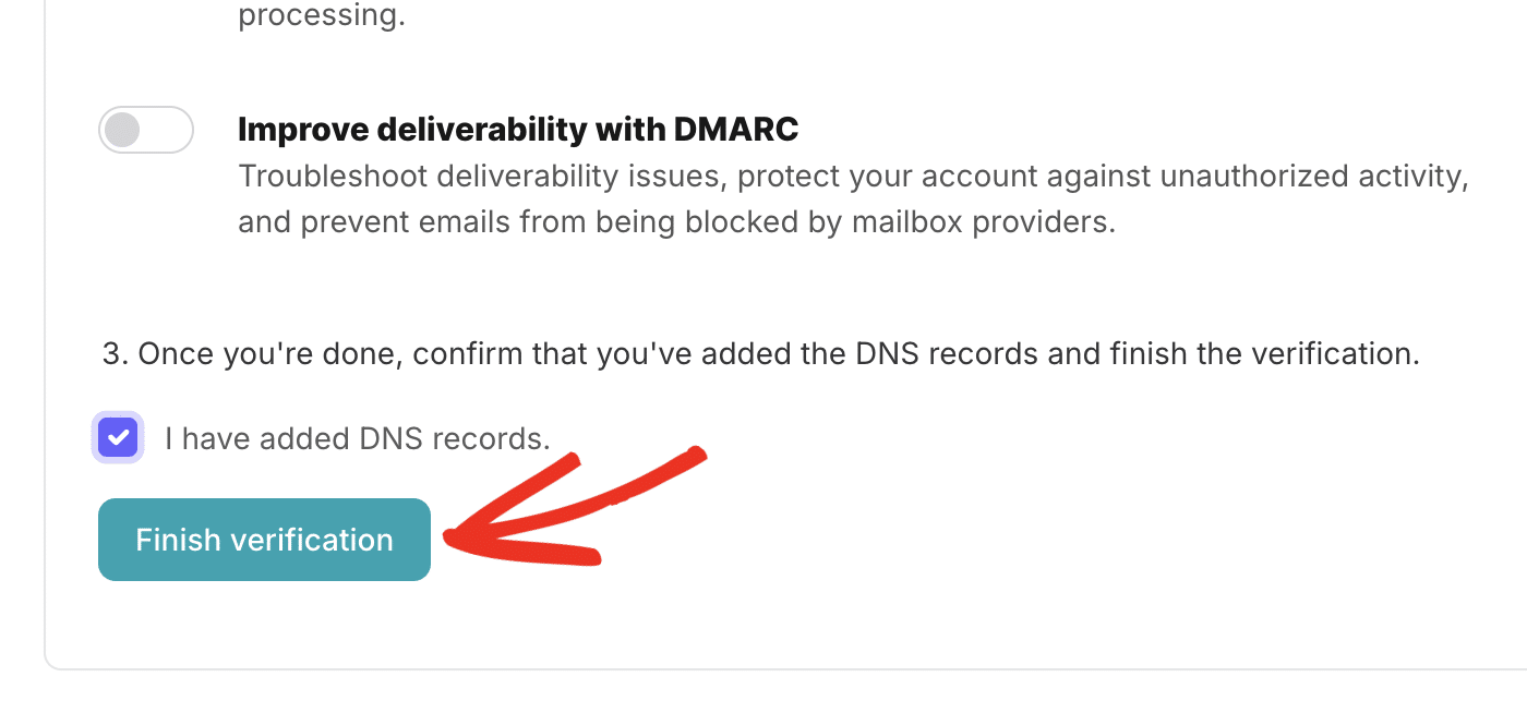 Click the Finish verification button