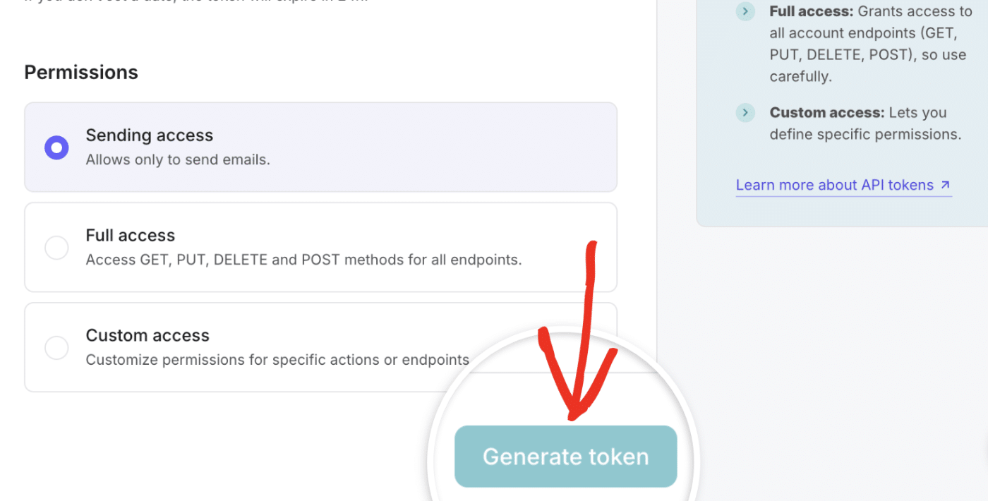 Click the Generate token button