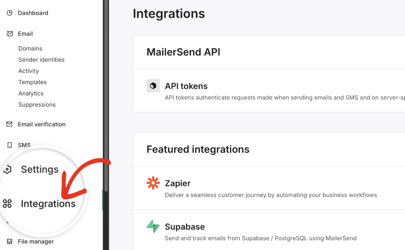 MailerSend Integrations settings