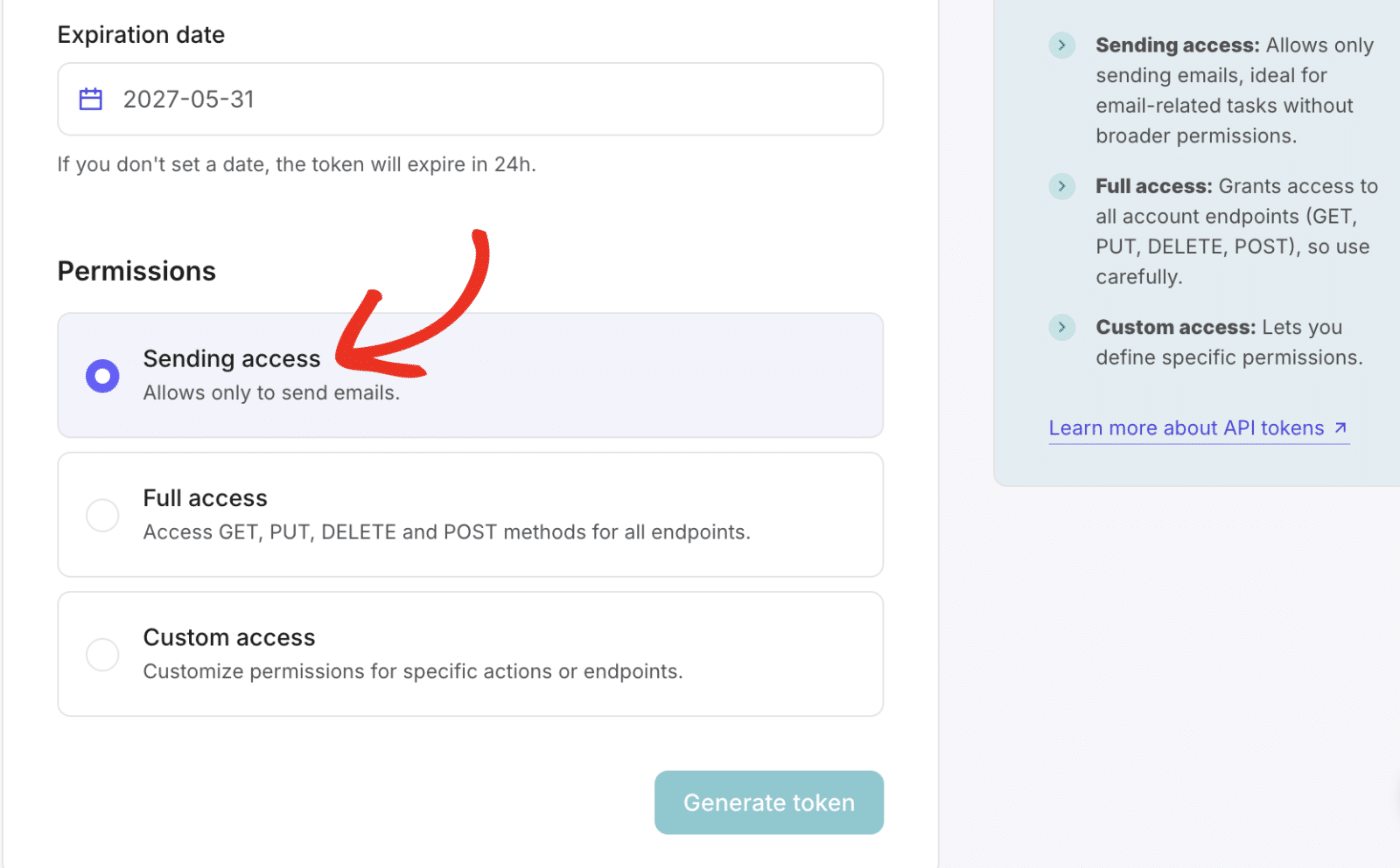 Select permissions option
