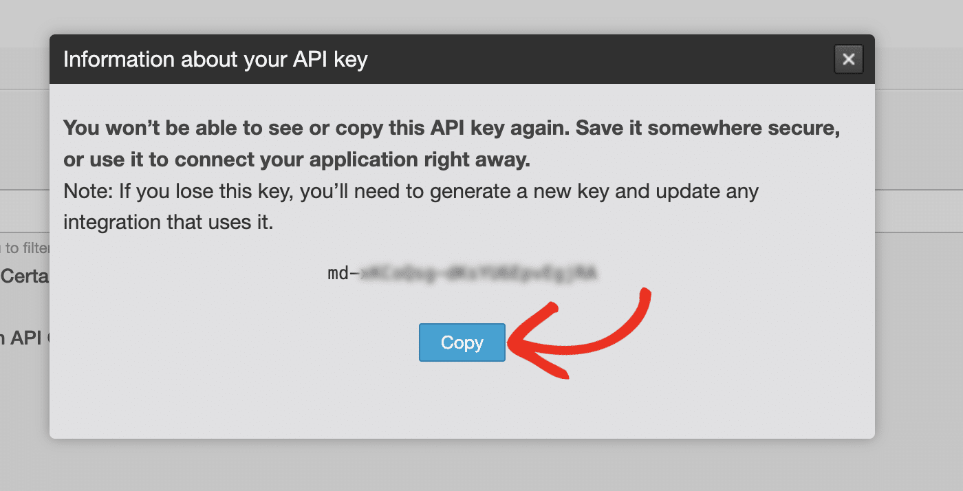 Copy Mandrill API key