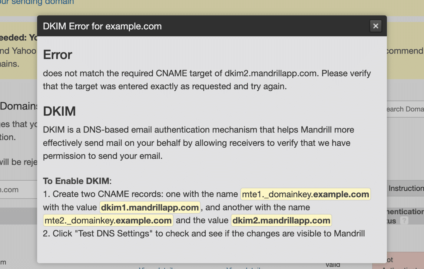 DKIM records for Mandrill