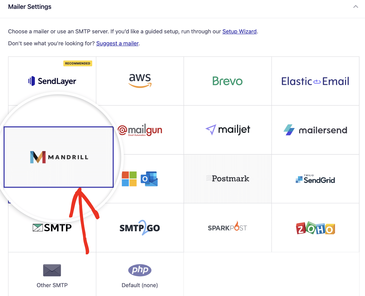 Select Mandrill mailer in Easy WP SMTP