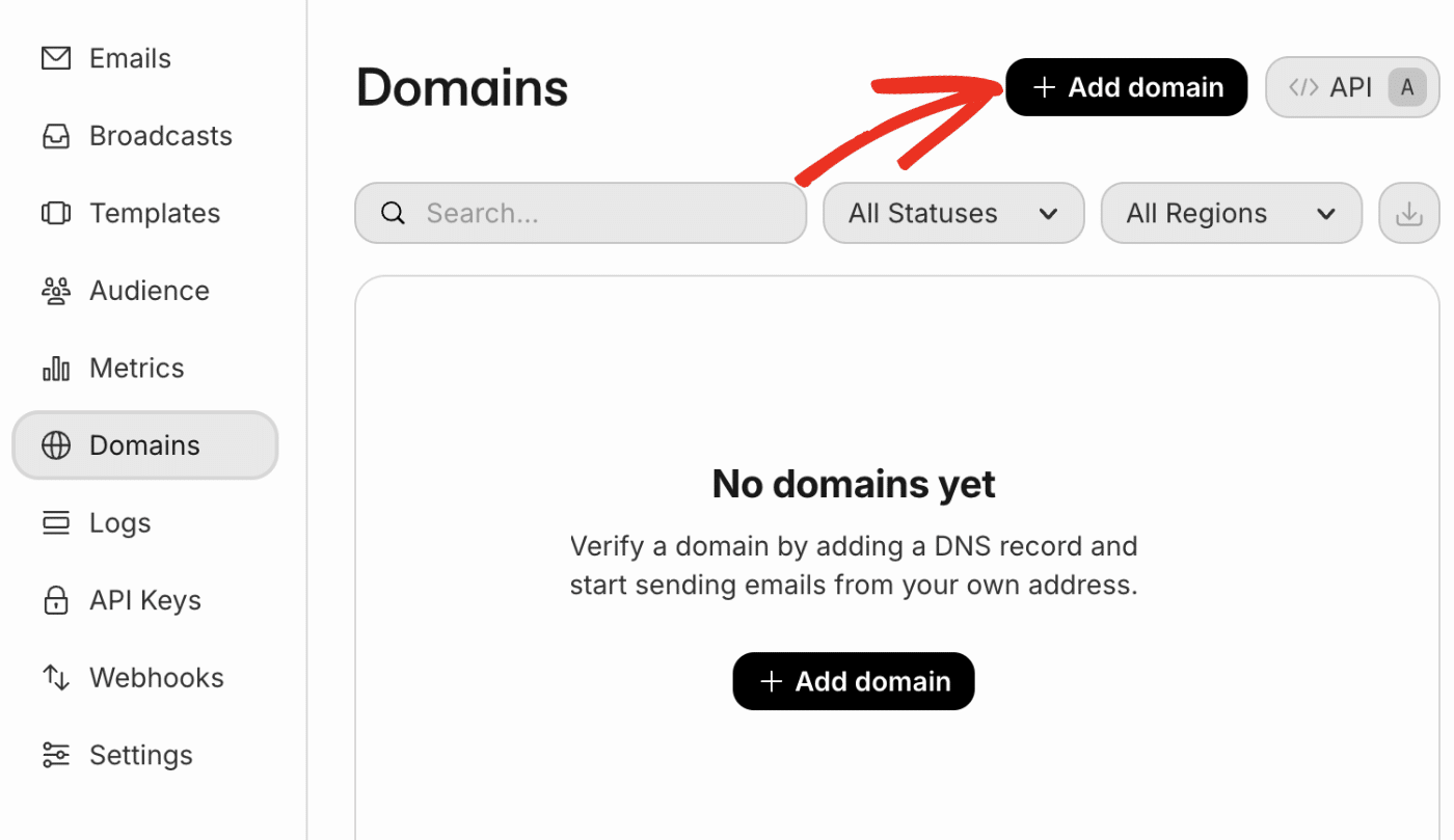 Click the Add domain button