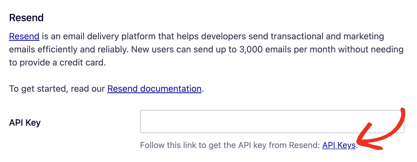 Click the API keys link
