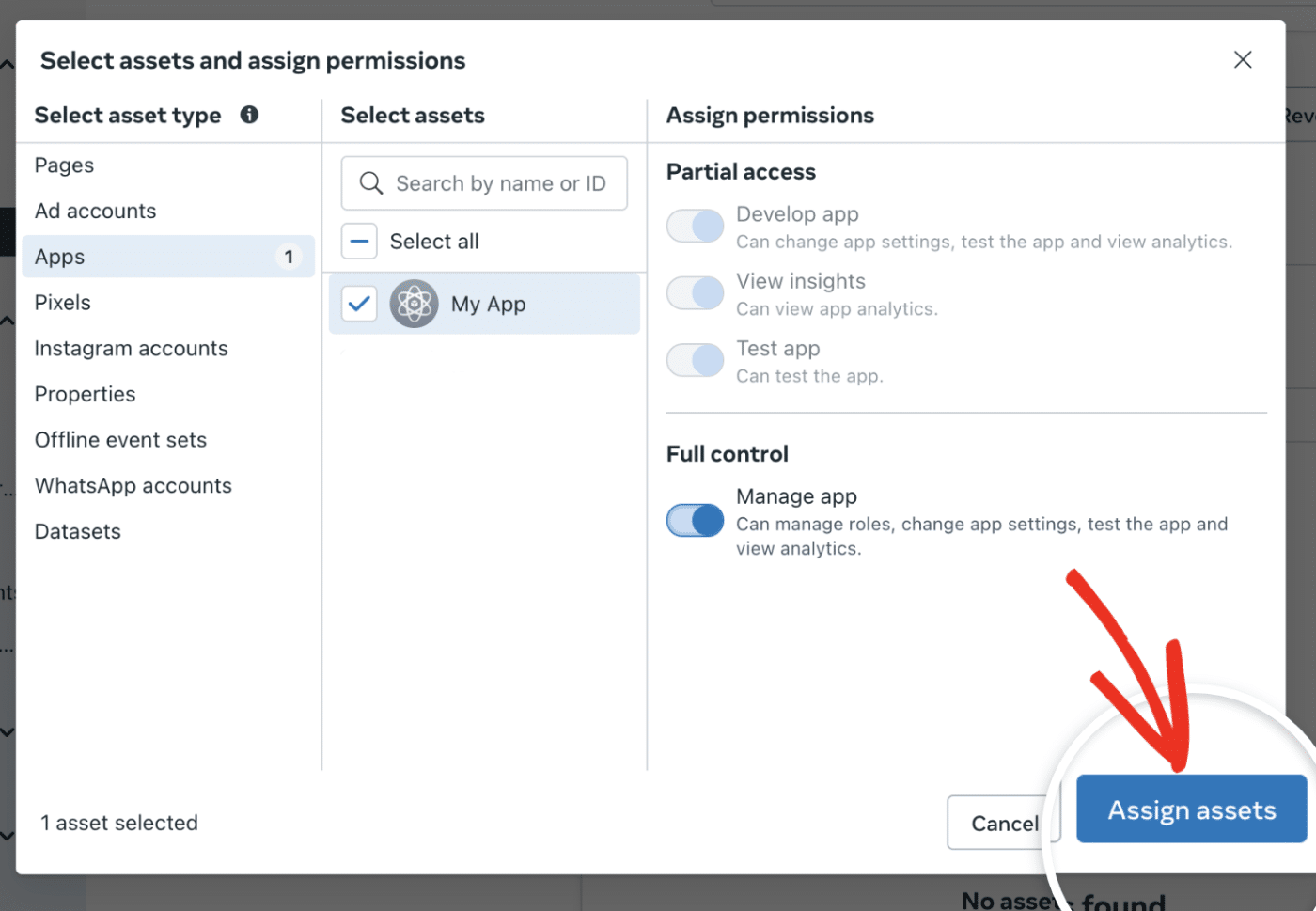 Assign assets button