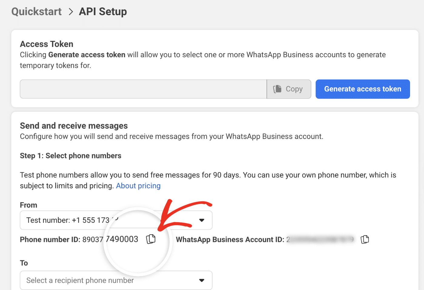 Copy Phone number ID
