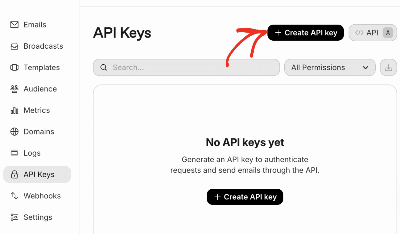 Click the Create API key button