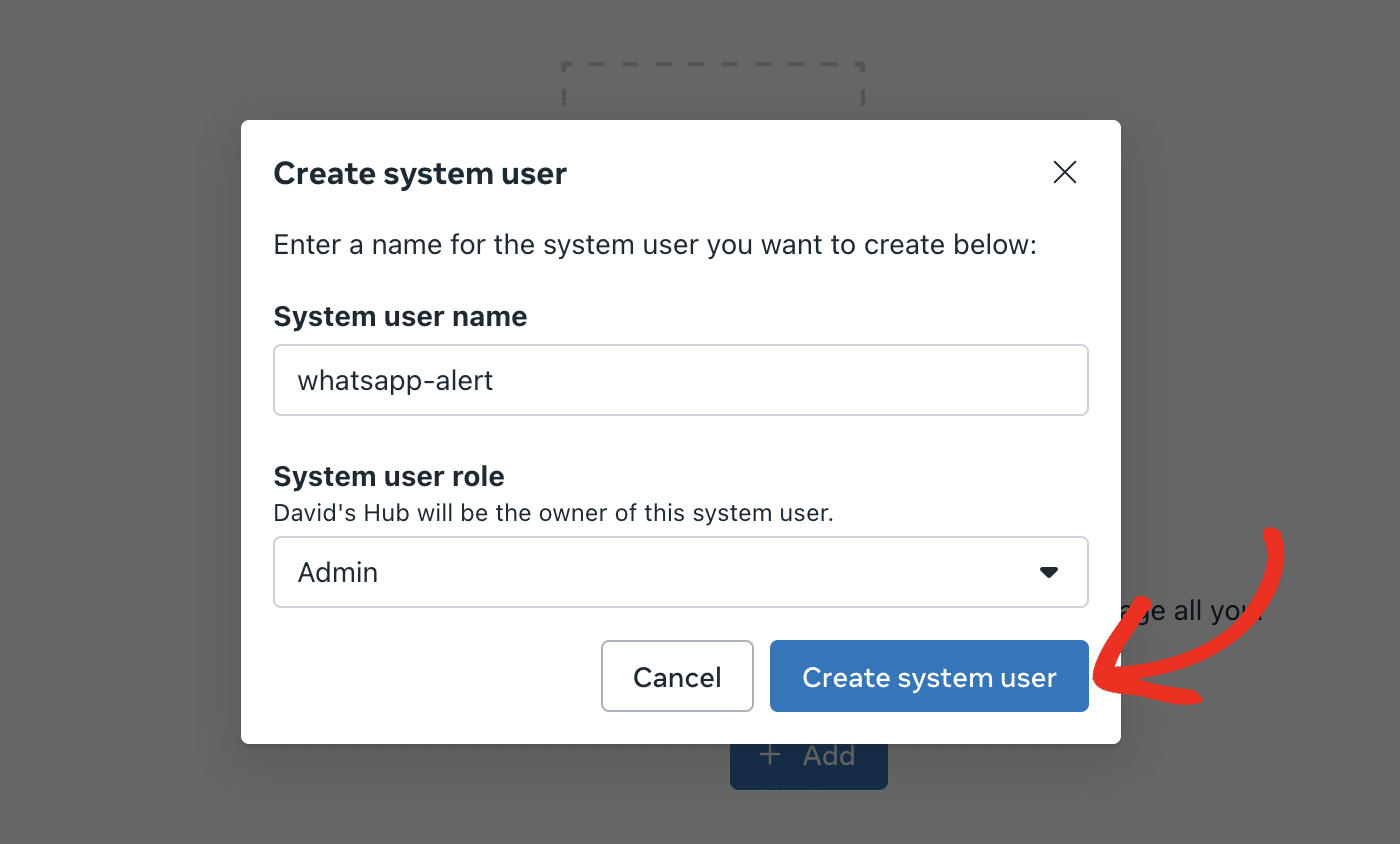 Click create system user button