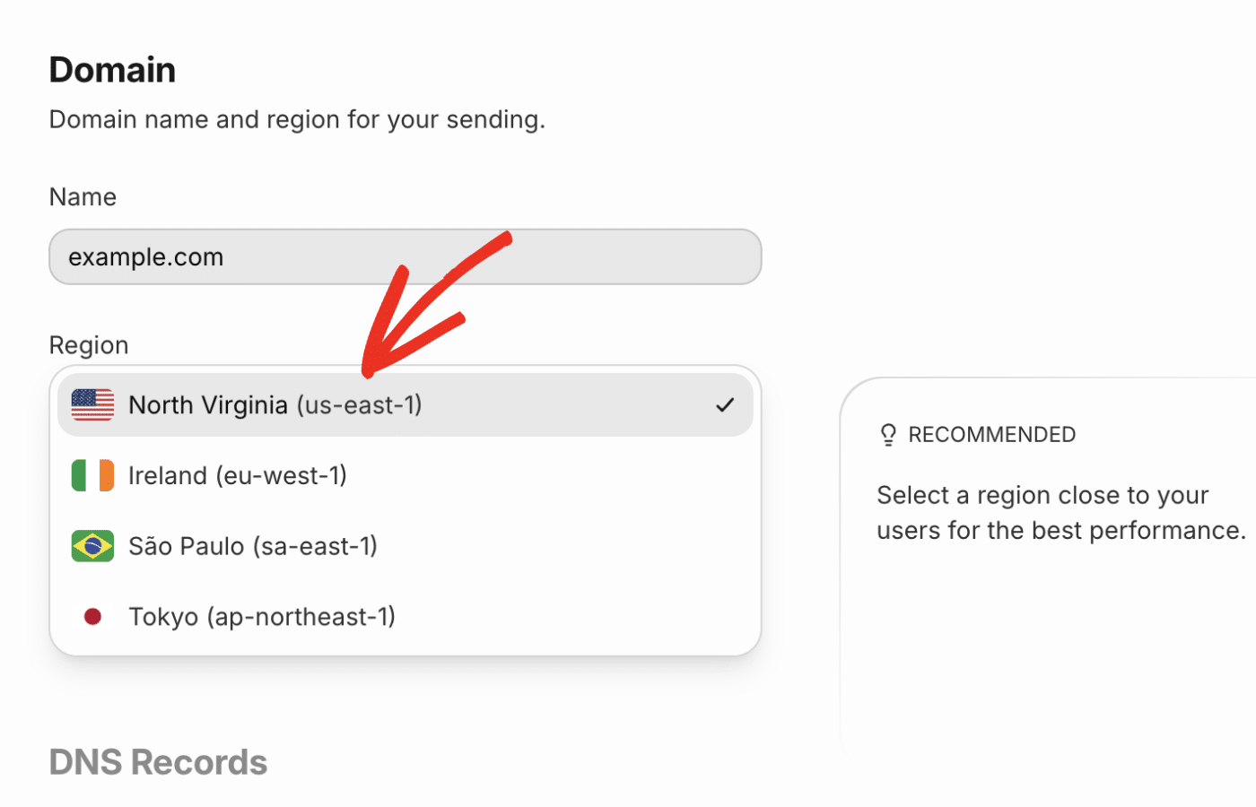 Choose domain region