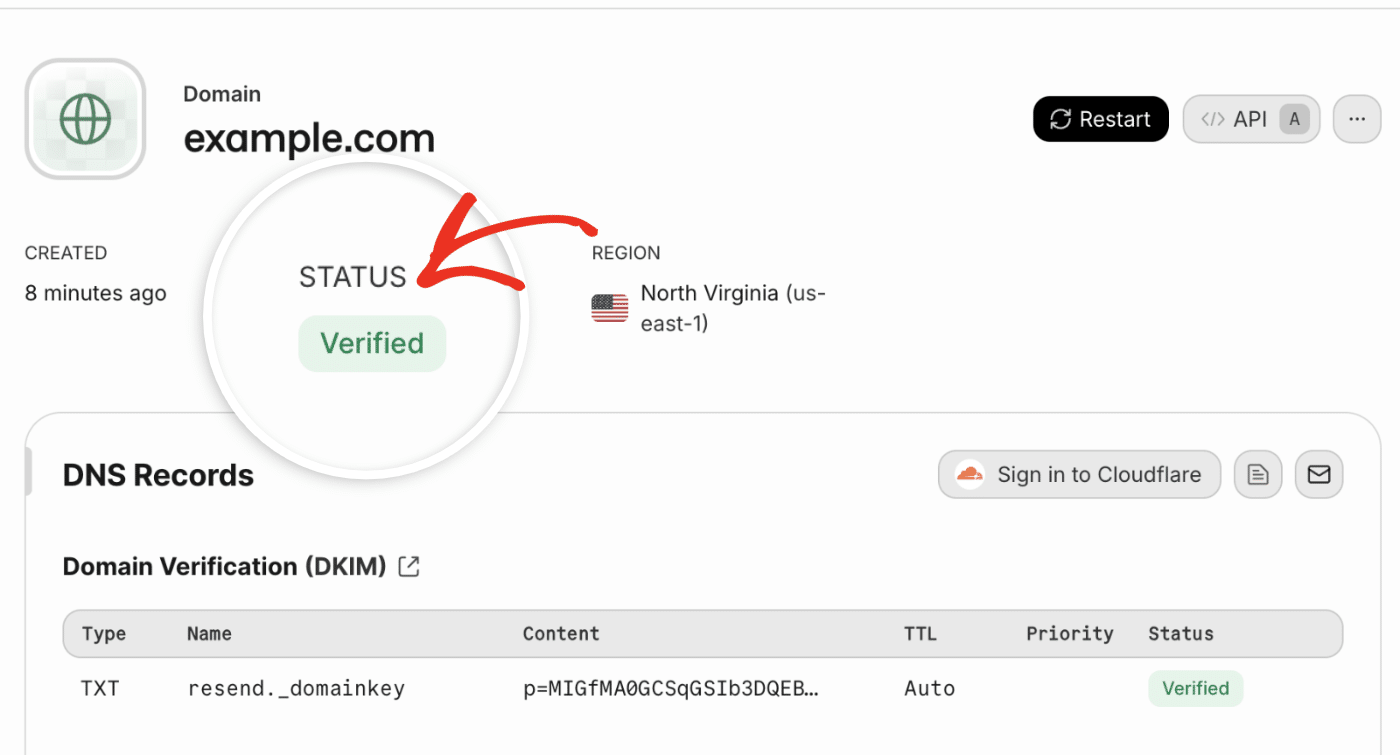 Domain verification successful