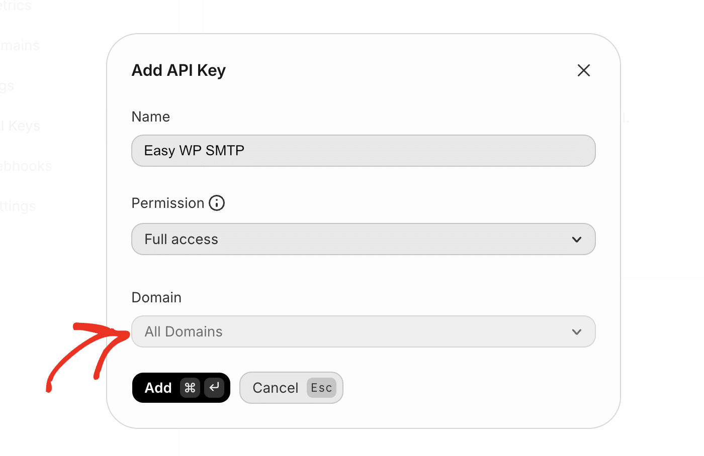 Select domain for API key