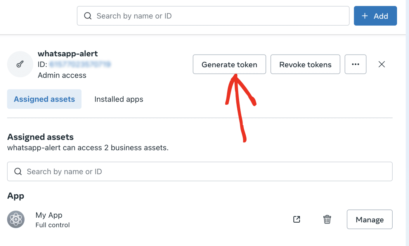 Create a new access token button