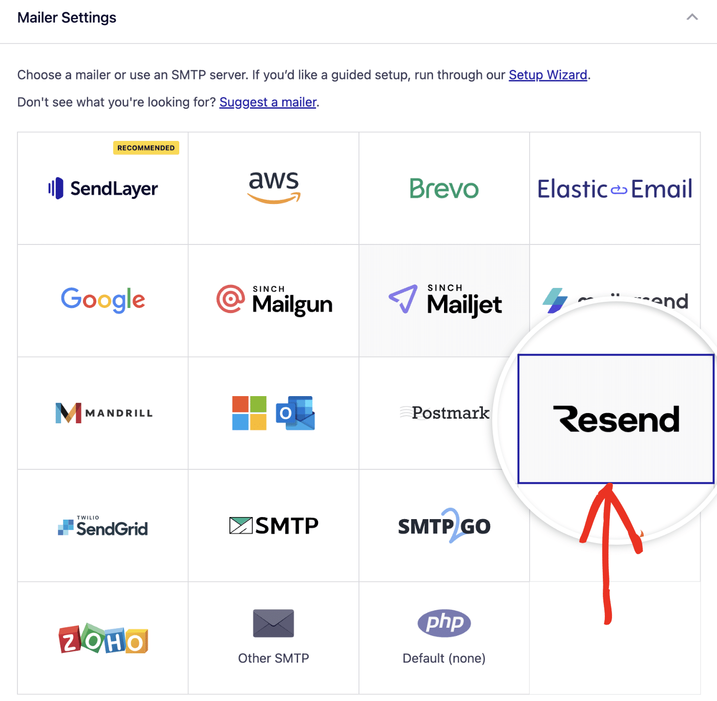 Select Resend mailer