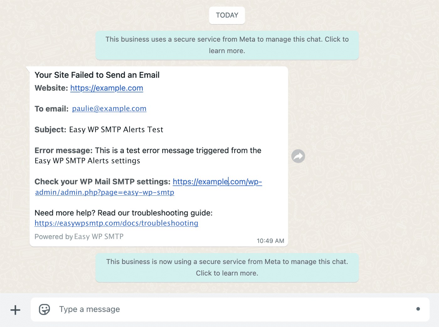 WhatsApp alert example