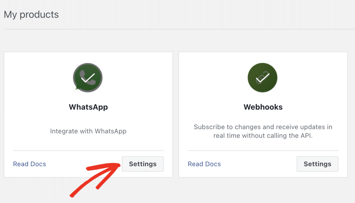 WhatsApp API settings